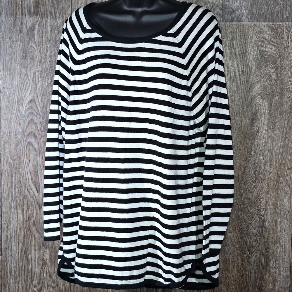 Michael Kors XL Black White Striped Long Sleeve Tunic Top‎